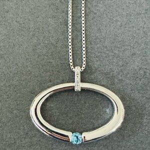 BUJT Sterling Silver Necklace with Diamond & Blue Topaz Pendant